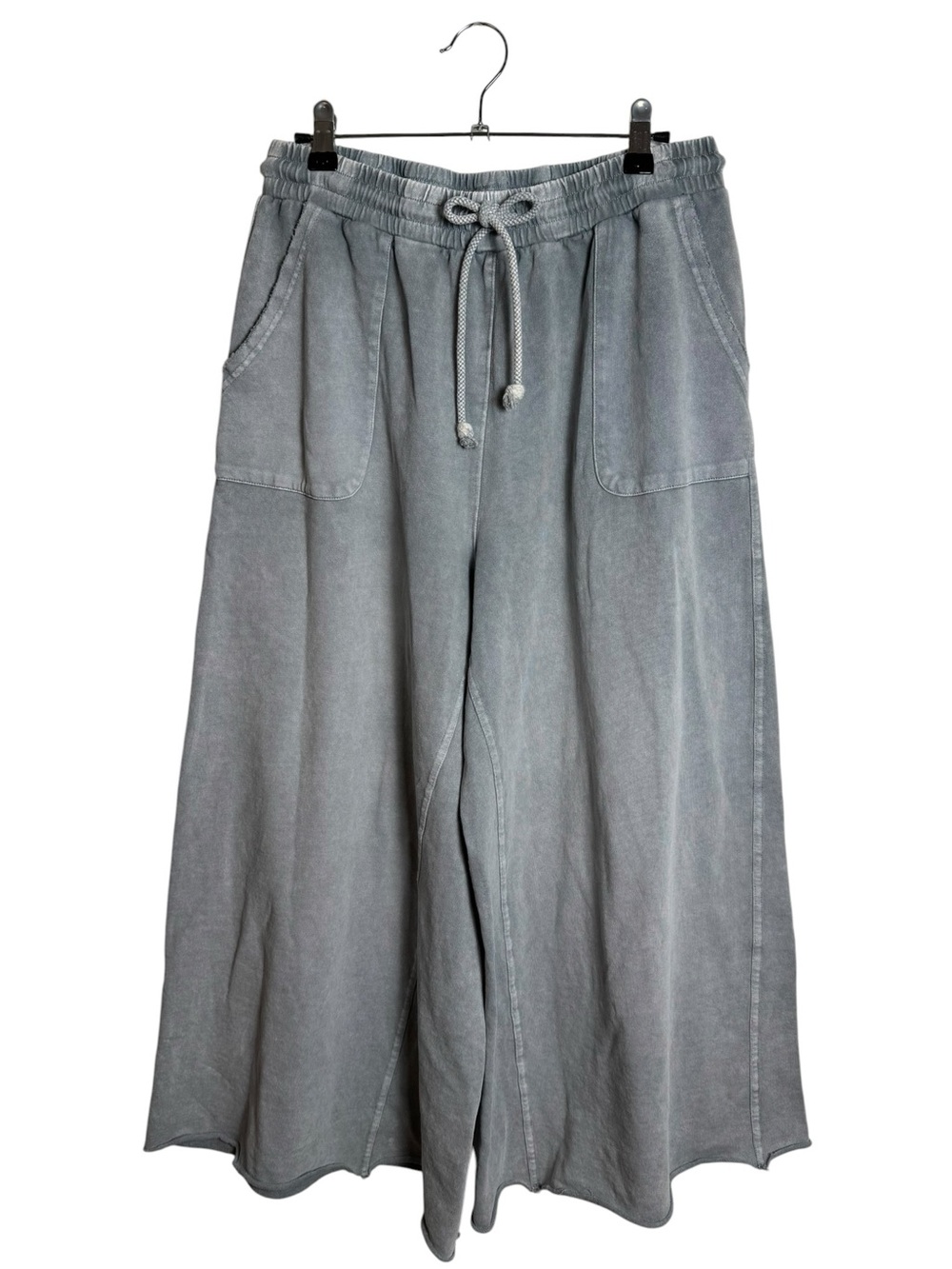 Easel Feeling Good Mineral Wash Wide Leg Palazzo Pants Cropped Slate Blue Gray